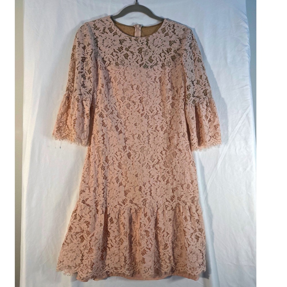 Lauren Ralph Lauren Pink Floral Lace Bell Sleeve Drop Waist Ruffle Dress 6